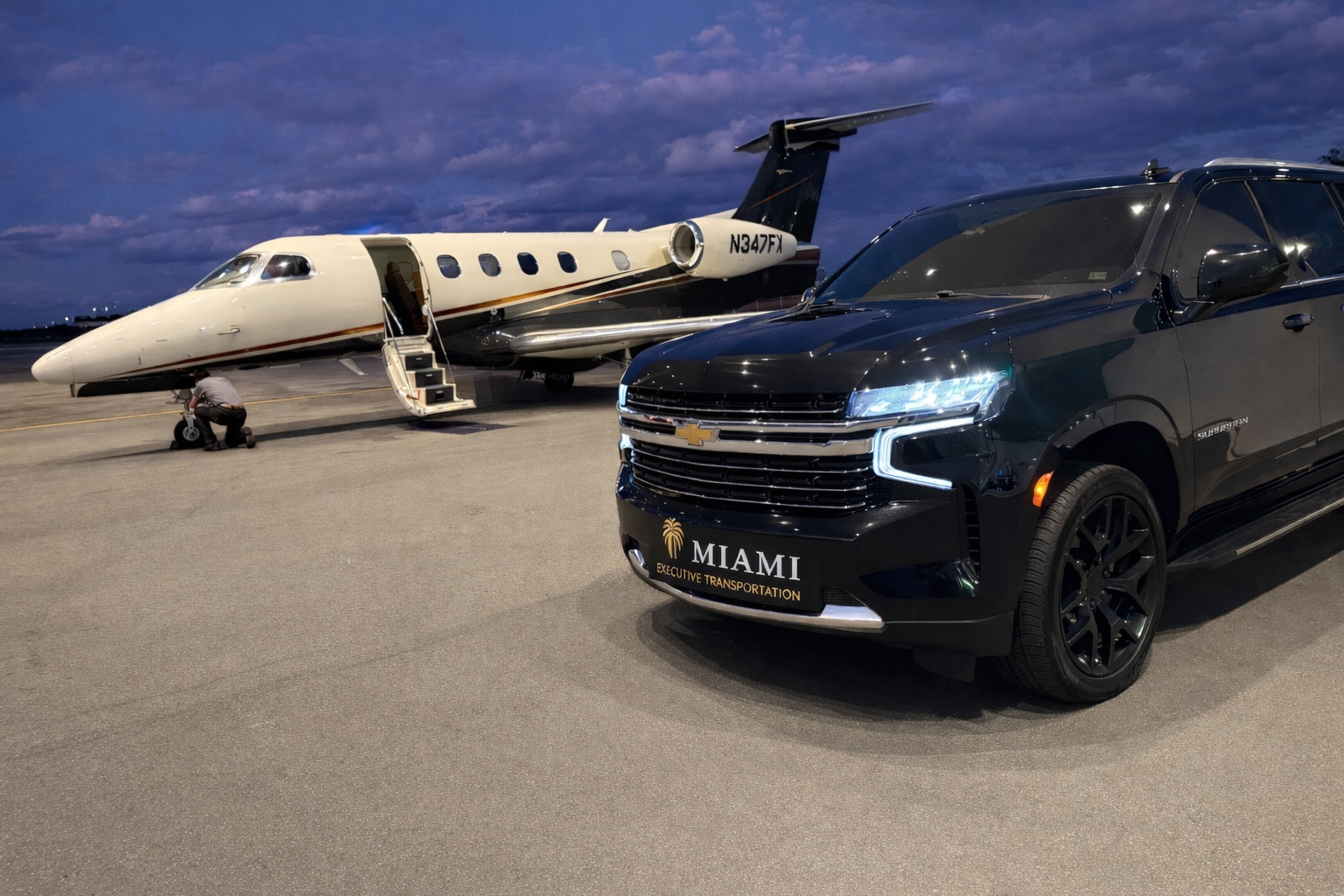 Black luxury Chevrolet Suburban ready for executive chauffeur service in South Florida